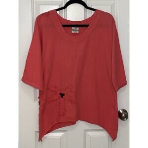 Cottonseed Wear Pink 3/4 Sleeve Embroidered 100% Cotton Top Shirt Women's XS/S